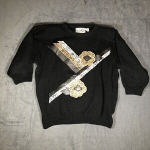 Gitano Vintage Women's Black Sweater Gold Flower Snakeskin 44/24W Preowned